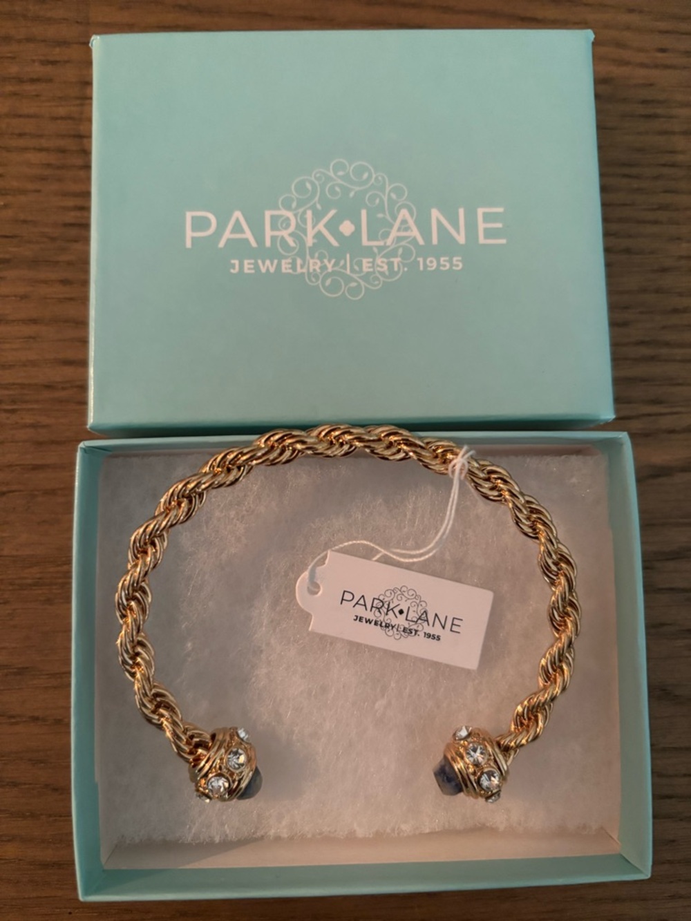 Park Lane Gold-Tone Twisted Rope Cuff Bracelet with Crystal Caps